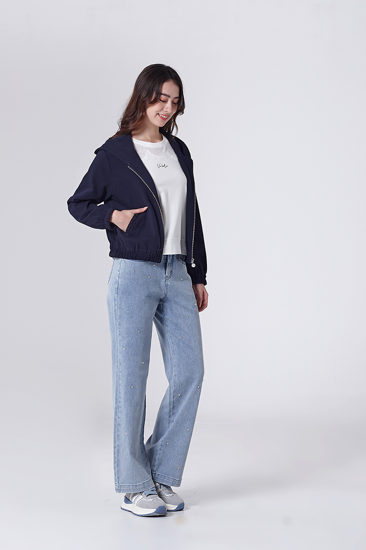 DITA甜酷感愛心水洗牛仔寬褲