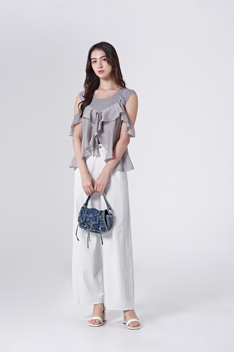 DITA撞色車線拼接寬褲