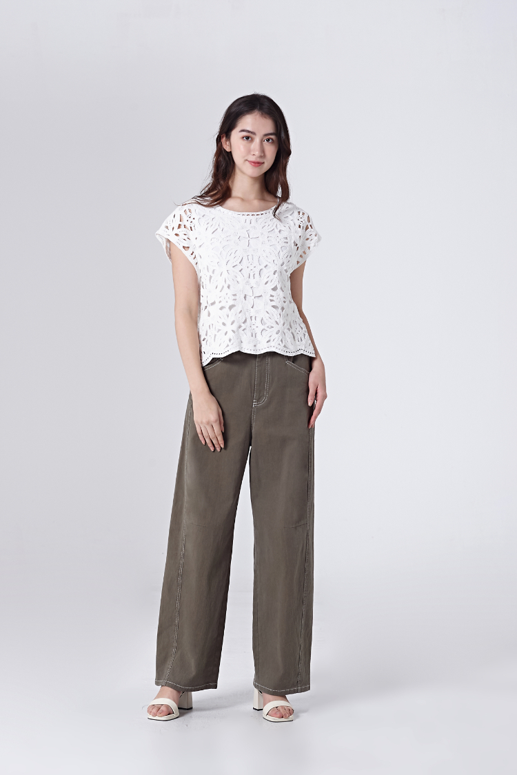 DITA撞色車線拼接寬褲