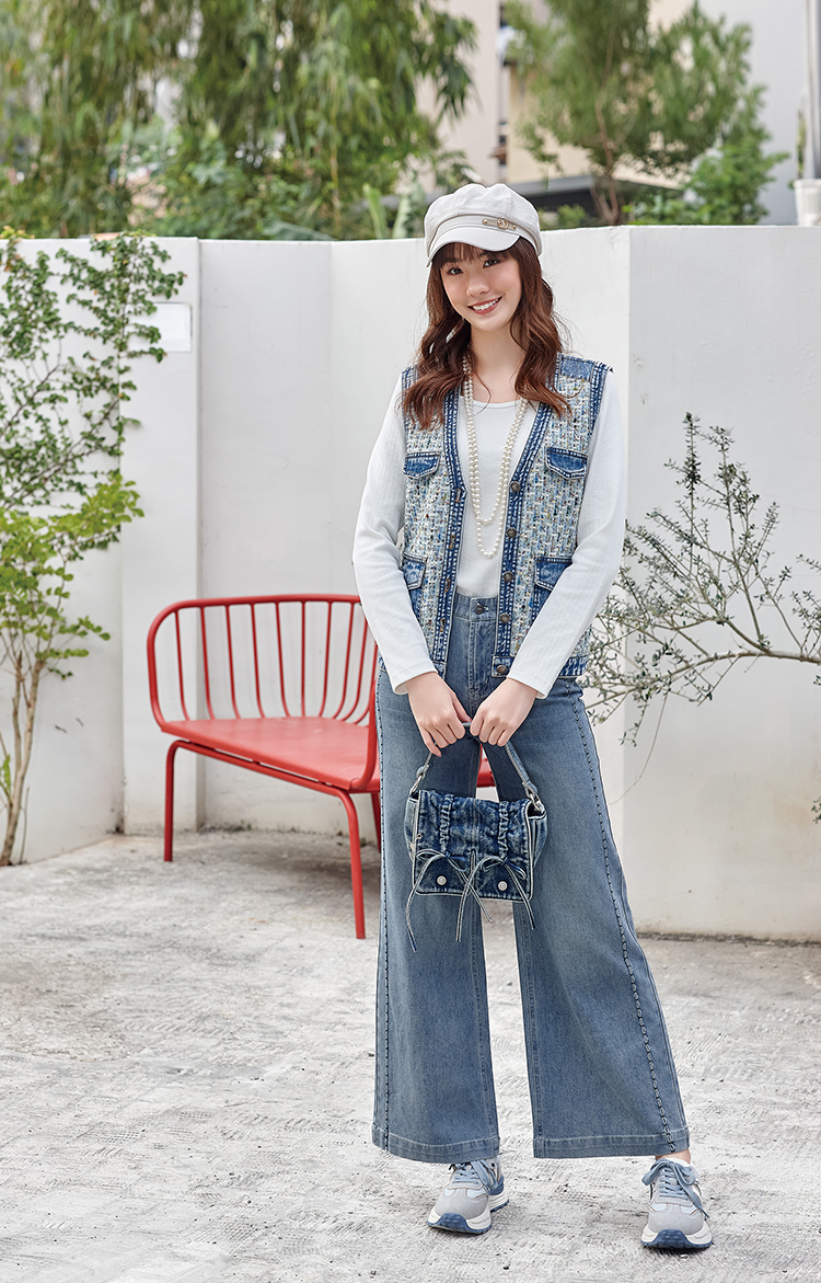 DITA率性格紋牛仔外搭背心