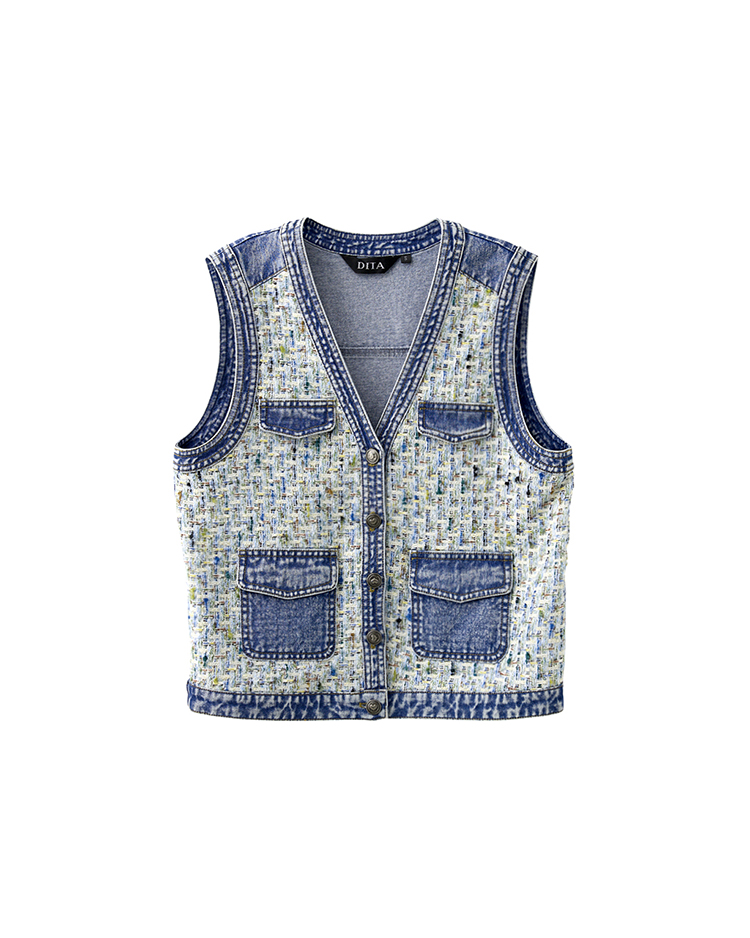 DITA率性格紋牛仔外搭背心