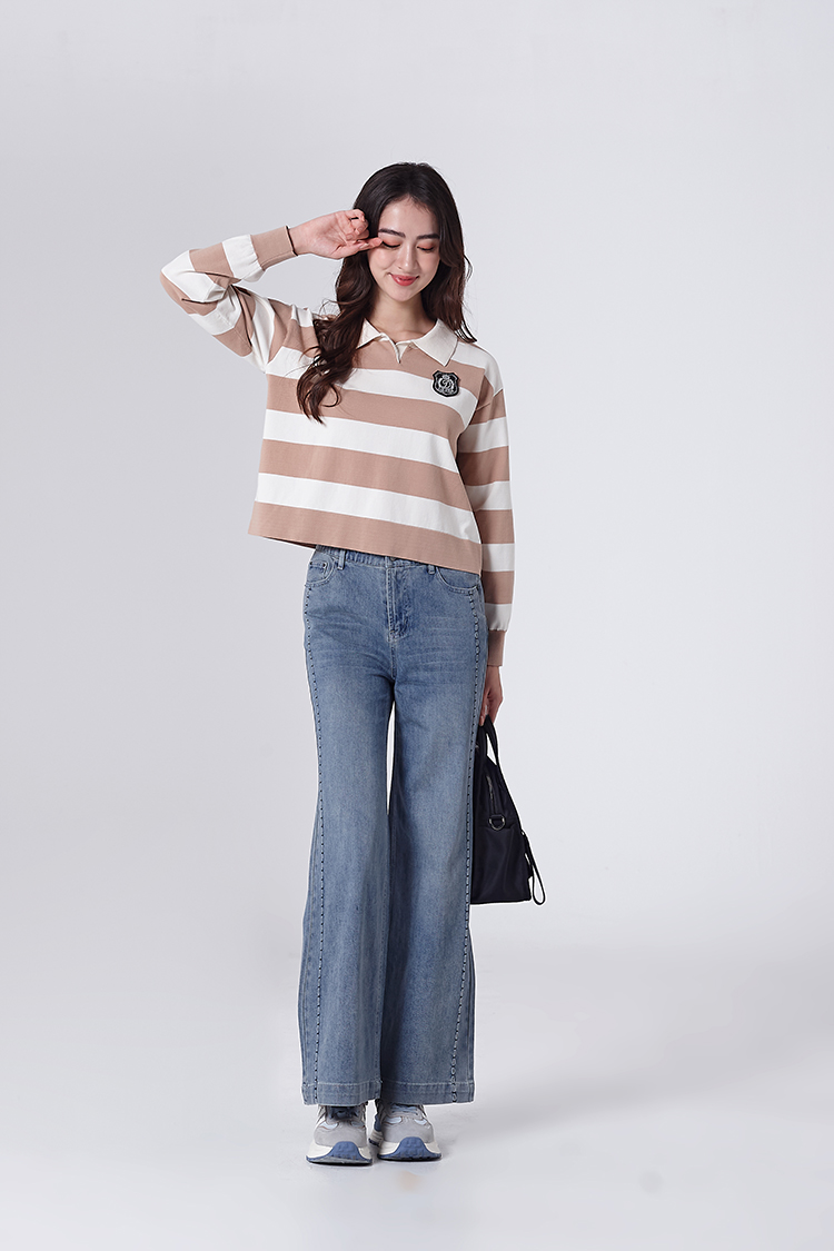 DITA短版寬條紋針織上衣