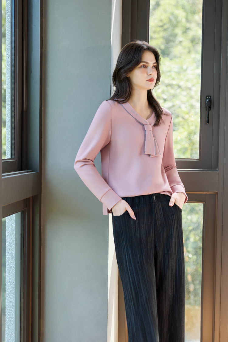 JOAN法式風格領帶彈性T恤