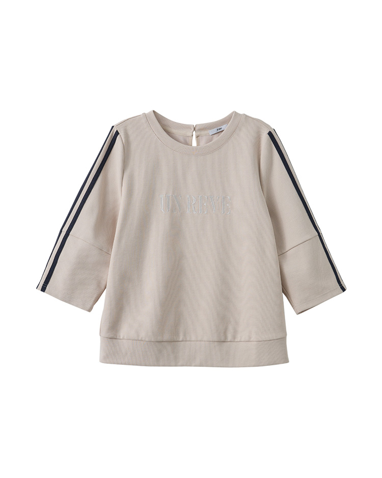 JOAN立體鬆餅格配色織帶標語T恤