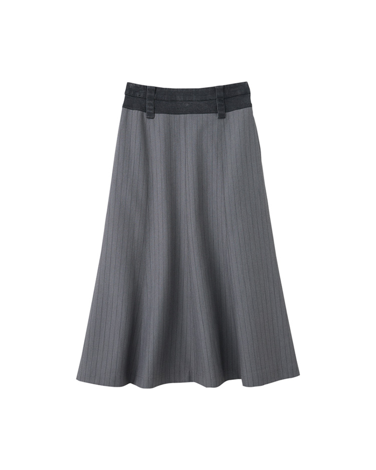 JOAN個性牛仔拼接條紋長裙