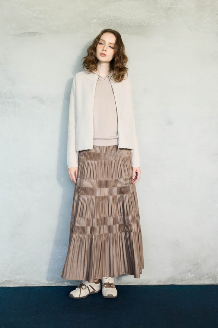 JOAN仿皮草拼接針織外套