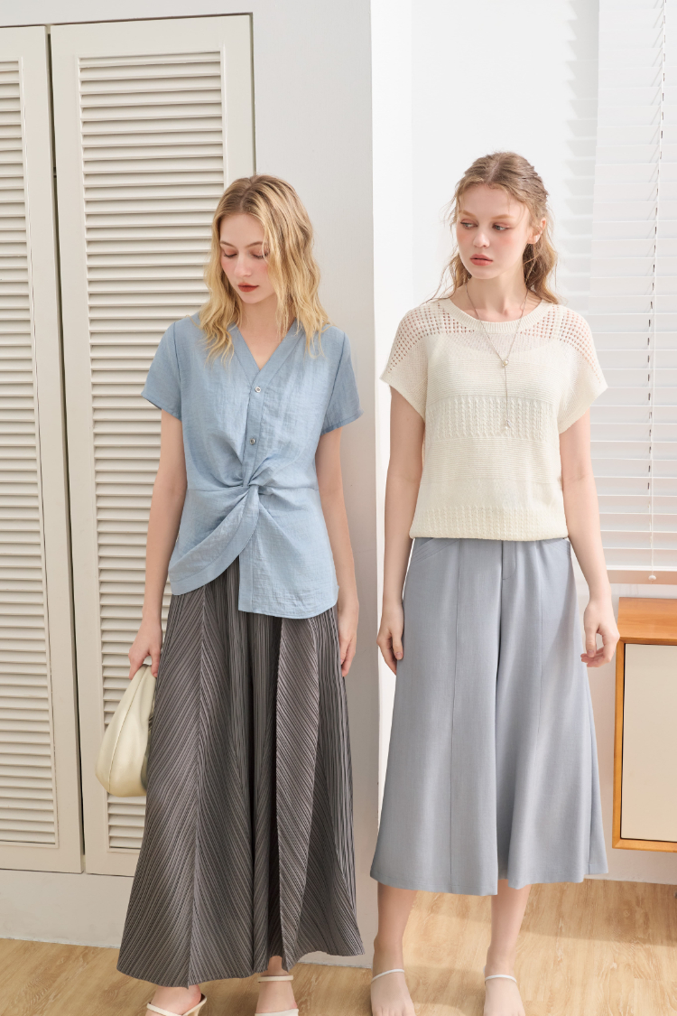 JOANA字垂墜七分寬褲裙