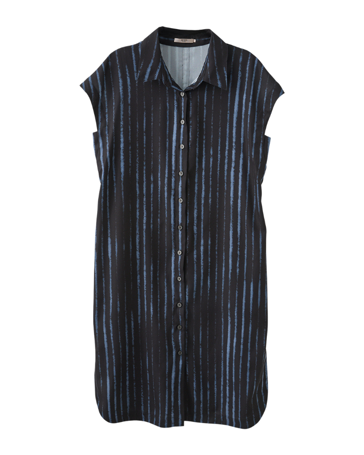 DENOVO率性長板開襟條紋罩衫