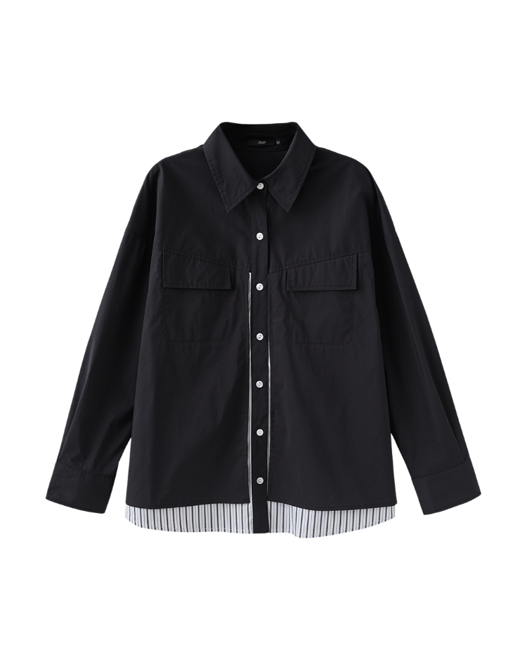 DENOVO質感日常雙層拼接襯衫