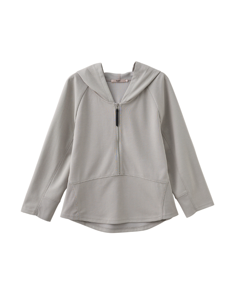 DENOVO簡約剪接半開襟連帽上衣