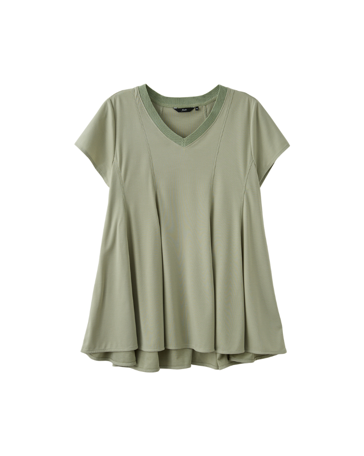 DENOVO優雅垂墜感V領傘擺上衣