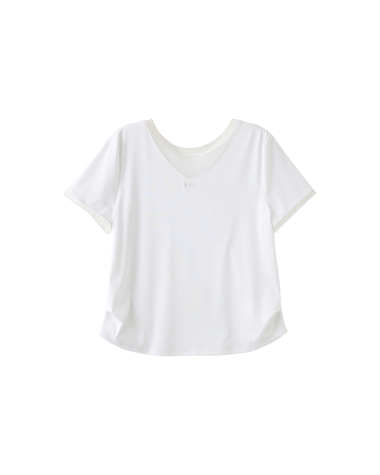 DENOVO透膚拼接設計感V領上衣