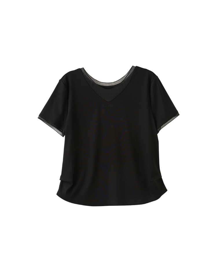 DENOVO透膚拼接設計感V領上衣