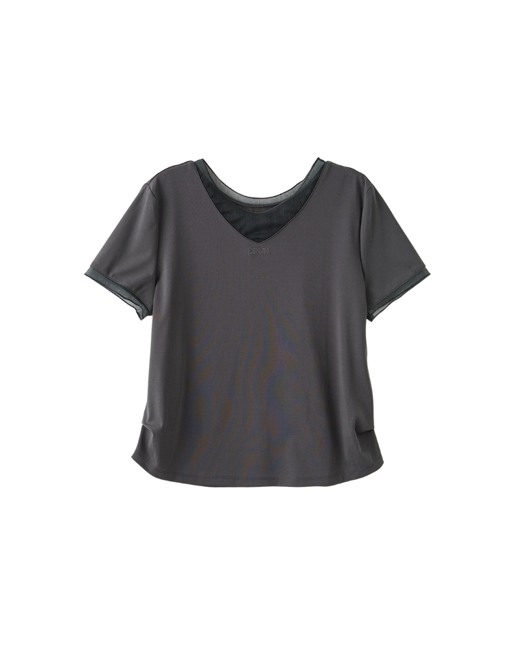 DENOVO透膚拼接設計感V領上衣