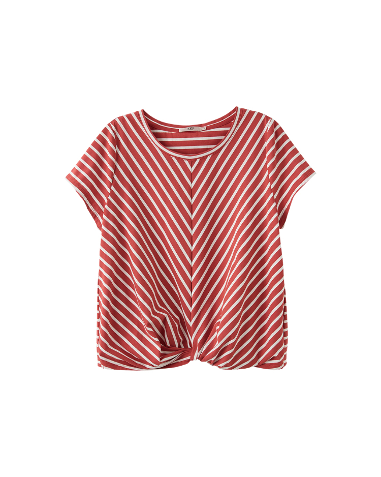 DENOVO扭結條紋修身彈性上衣