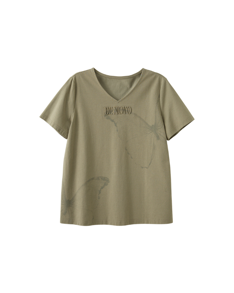 DENOVO柔霧蝶影印花V領T恤