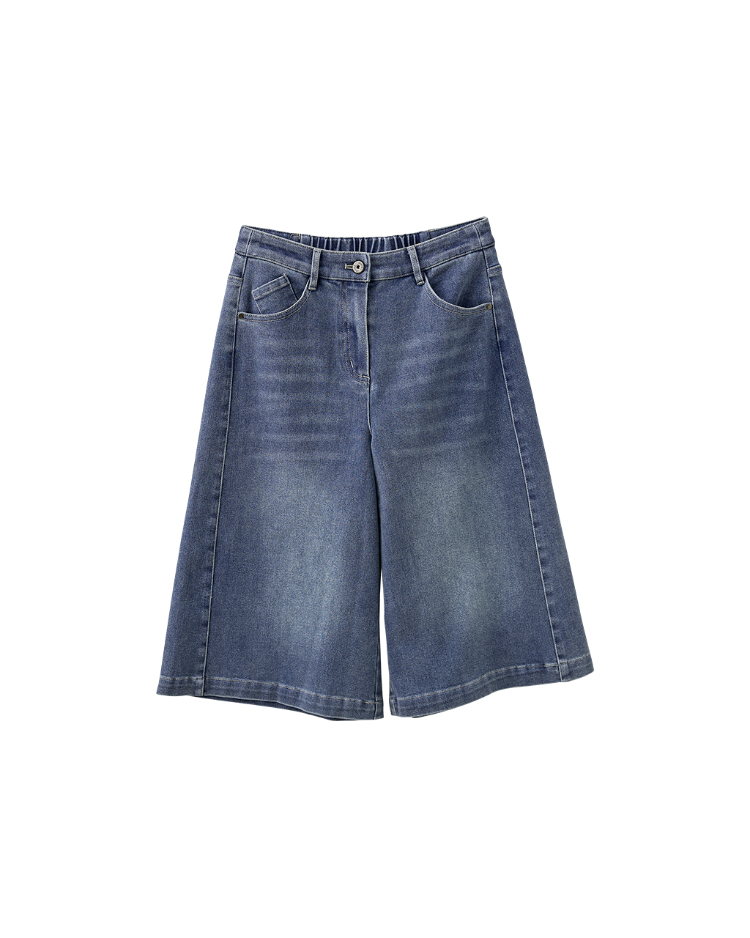 DENOVO刷色修身彈力五分丹寧褲