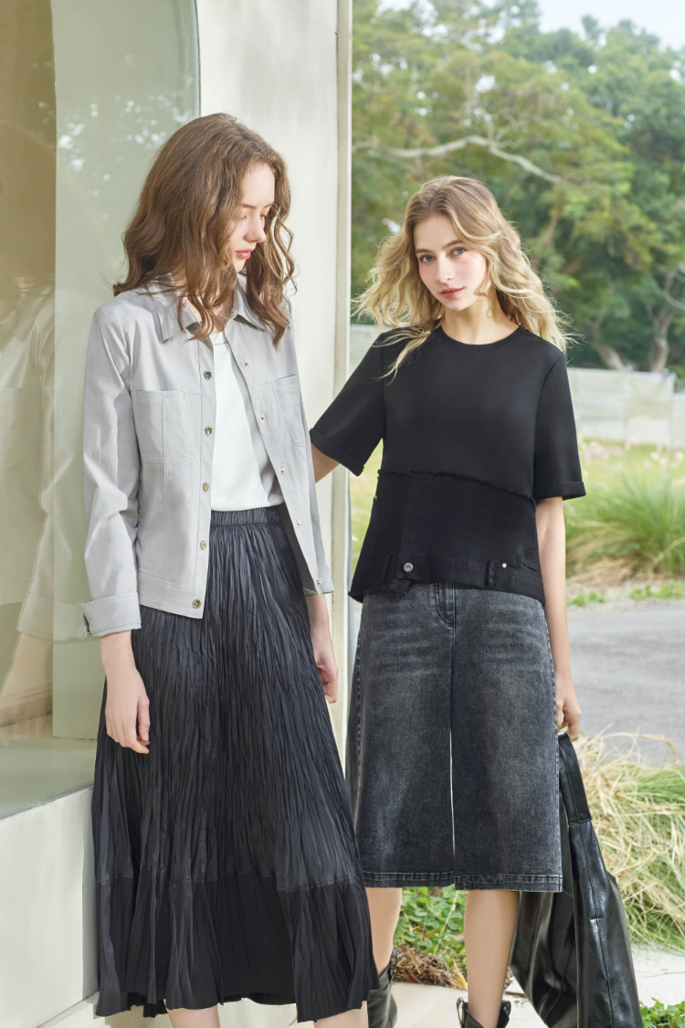 DENOVO刷色修身彈力五分丹寧褲