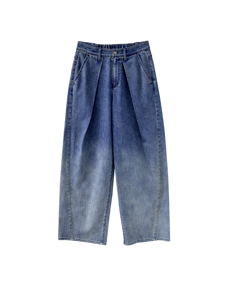 DENOVO立體剪裁漸層洗色牛仔寬褲