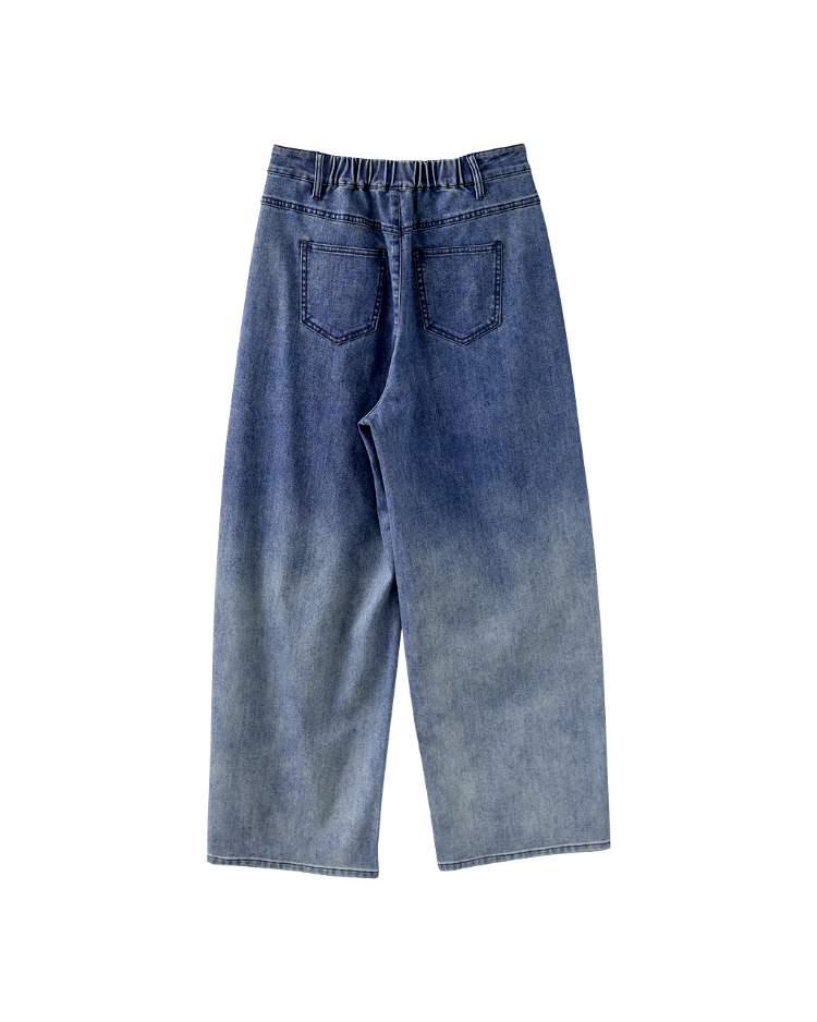 DENOVO立體剪裁漸層洗色牛仔寬褲
