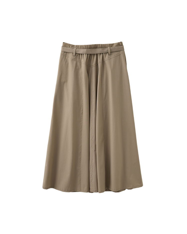 DENOVO腰帶設計拉鍊打摺開岔長裙