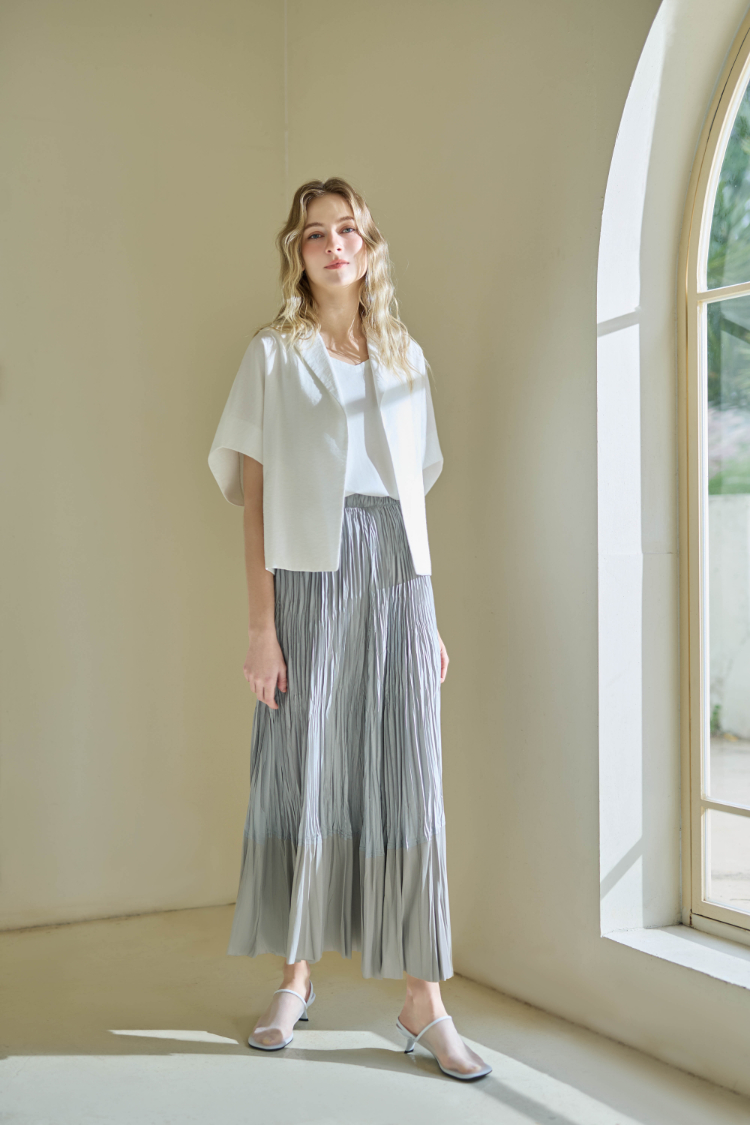 DENOVO都會感層次拼接壓褶長裙