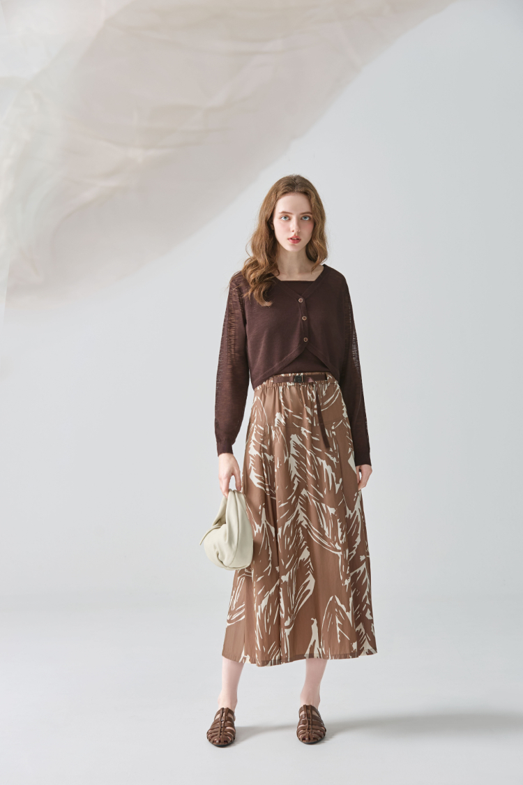 DENOVO溫柔線條V領針織外罩背心兩件組