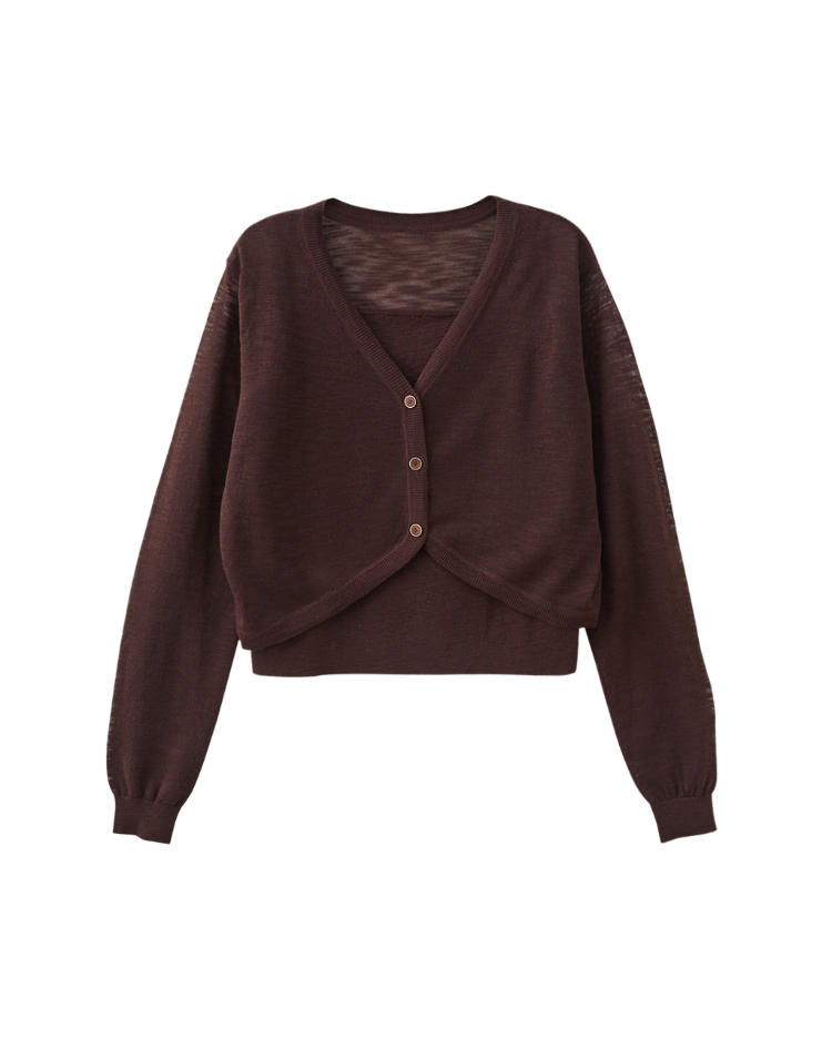 DENOVO溫柔線條V領針織外罩背心兩件組